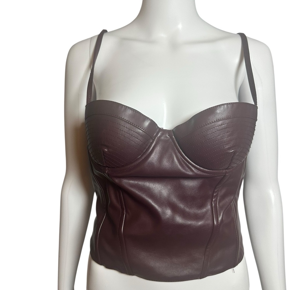 Current Mood Brown Faux Leather Top Corset Back Zip M